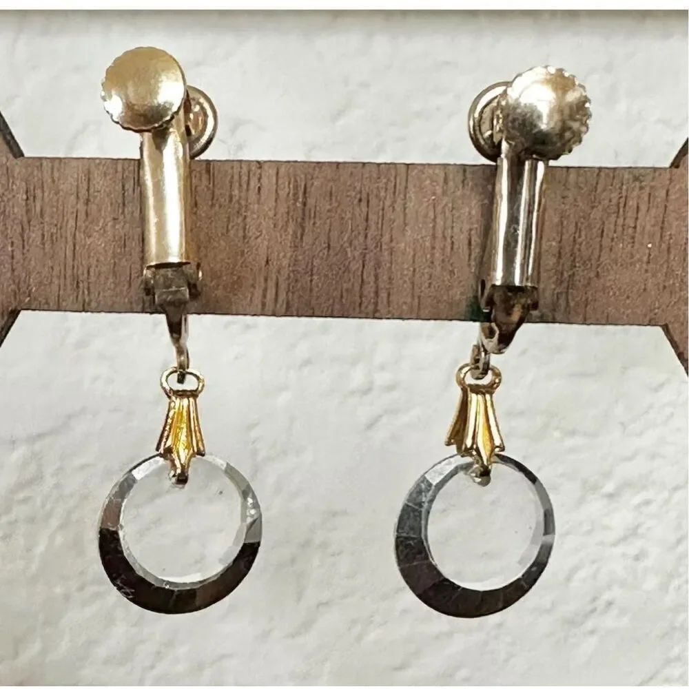 Gold tone clear crystal vintage drop earrings
